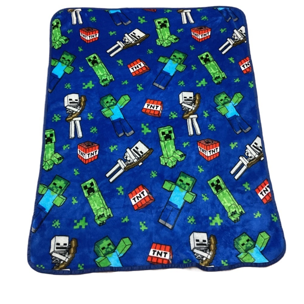 Blue Minecraft Themed Blanket throw blanket zombie tnt gamer kids